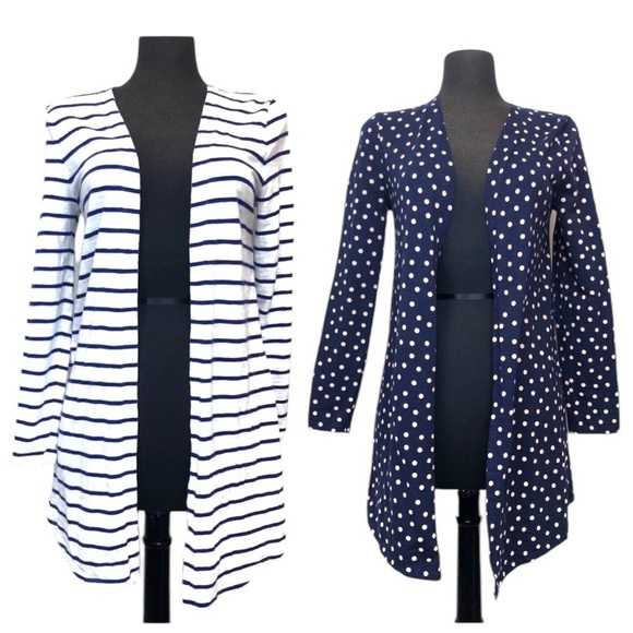 Set of 2 Bundle Chico’s Cardigan Long Sleeve Striped Polka Dots – Size 0 / Small - Picture 1 of 16